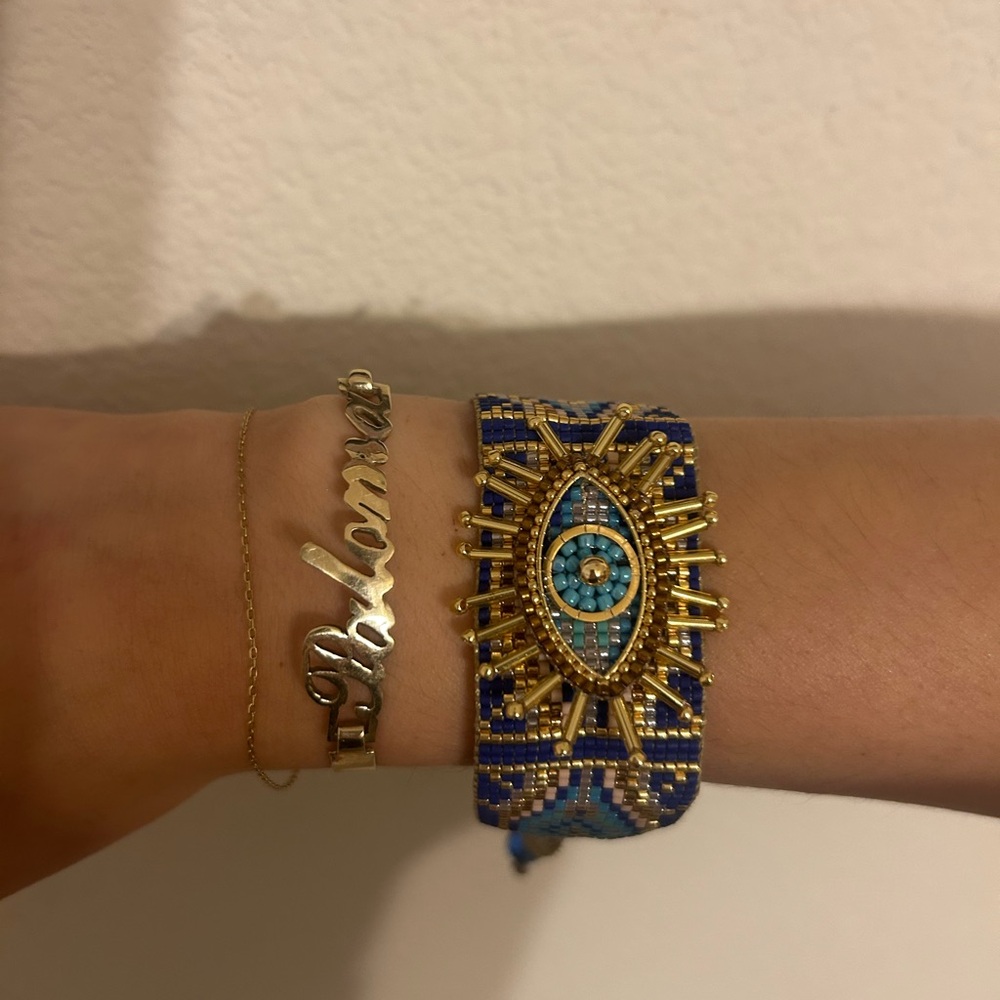 Blue and Gold Beaded Evil Eye Bracelet